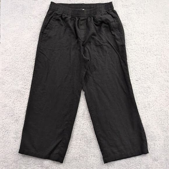 Old Navy Medium Petite Pull On High Waisted Linen Blend Wide Leg Pants Black - Picture 1 of 11